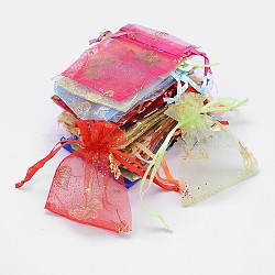 Gold Stamping Butterfly Rectangle Organza Gift Bags, Jewelry Packing Drawable Pouches, Mixed Color, 9x7cm(X-OP-L006A-02)