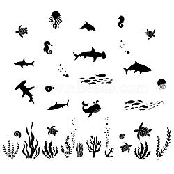 PVC Wall Stickers, for Wall Decoration, Sea Animals, 300x900mm, 2 styles, 1pc/style, 2pc/set(DIY-WH0377-065)