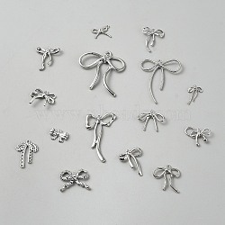 Tibetan Style Alloy Pendants, Bowknot Charms, Antique Silver, 11~46.5x12~42.5x2~6.5mm, Hole: 1.2~3mm, 15pcs/set(FIND-WH0750-193)