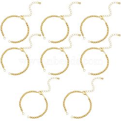 8Pcs Half Finished Brass Round Beaded Bracelets, with Lobster Claw Clasps, Chain Extender, Jump Rings, for Connector Bracelets Making, Golden, 6-1/8 inch(15.5cm)(AJEW-NB0003-64)