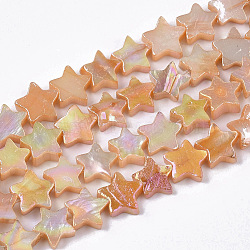 Freshwater Shell Beads Strands, AB Color Plated, Dyed, Star, Light Salmon, 8~9x9x2~3mm, Hole: 0.8mm, about 55~59pcs/Strand, 15.89 inch(40.36cm) (SHEL-N026-08C)