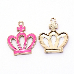 Alloy Enamel Pendants, Crown, Cadmium Free & Lead Free, Light Gold, Deep Pink, 28.5x22.5x2.5mm, Hole: 2mm(ENAM-TAC0001-41LG-05)