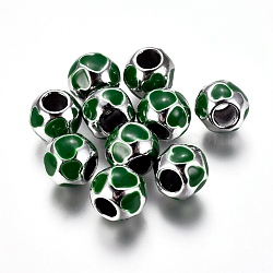Alloy European Beads, with Enamel, Rondelle, Silver Color Plated, Green, 9~10x8mm, Hole: 4mm(ENAM-I015-02S-AAA)