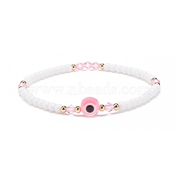 Resin Evil Eye & Acrylic Beaded Stretch Bracelet for Women, Pink, Inner Diameter: 2-1/8 inch(5.5cm)(BJEW-JB08609-01)
