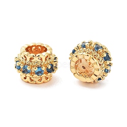 Column Brass Micro Pave Clear Cubic Zirconia Beads, Real 18K Gold Plated, Steel Blue, 7.5x9.5x9.5mm, Hole: 5mm(KK-S394-03B)