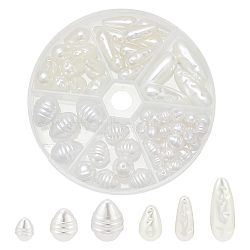 Elite 60pcs Eco-Friendly ABS Plastic Imitation Pearl Beads, High Luster, Grooved, Teardrop, Creamy White, 10~27x5~13.5mm, Hole: 1~1.8mm(OACR-PH0004-18)