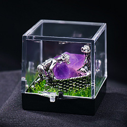 Natural Amethyst Cluster & Miner Modeling Mineral Specimen Box, Raw Stone Micro Landscape Display Decorations, Box: 34x36mm(PW-WG43597-11)