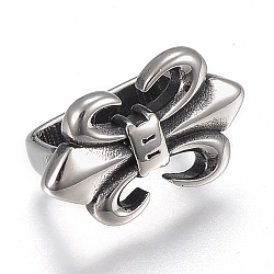 304 Stainless Steel Slide Charms, Fleur De Lis, Antique Silver, 20x12x11mm, Hole: 7x13mm(STAS-F169-23AS)