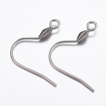 304 Stainless Steel Earring Hooks, with Horizontal Loop, Stainless Steel Color, 21x20x3mm, Hole: 2mm, 19 Gauge, Pin: 0.9mm
