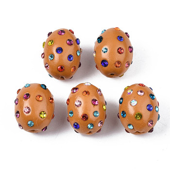 Polymer Clay Rhinestone Beads, Pave Disco Ball Beads, Oval, Chocolate, PP15(2.1~2.2mm), 16.5~18x13~14mm, Hole: 1mm