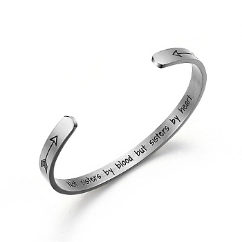 Stainless Steel Cuff Bangle for Women, Arrow with Word Pattern, Stainless Steel Color, Inner Diameter: 2-1/2 inch(6.4cm)