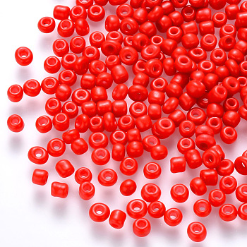 8/0 Baking Paint Glass Round Seed Beads, Red, 3~3.5x2mm, Hole: 1~1.2mm, about 10000pcs/pound