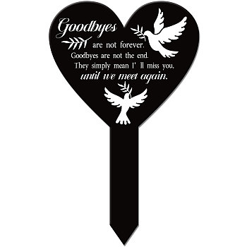 Acrylic Garden Stake, Ground Insert Decor, for Yard, Lawn, Garden Decoration, Heart with Memorial Words, Pigeon, 258x158mm