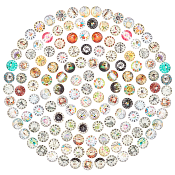 Elite 1 Bag Printed Picture Glass Cabochons, Half Round/Dome, Clock Series, Mixed Color, 12mm, 140pcs/bag