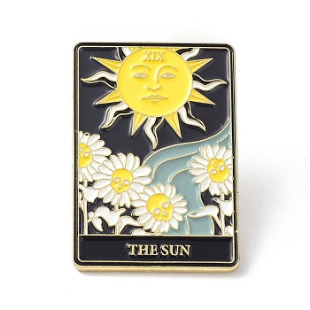 Fashion Tarot Card Enamel Pin, Alloy Brooch, Golden, The Sun XIX, 30.5x21x10mm, Pin: 1mm