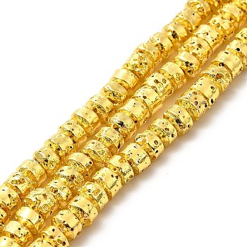 Electroplated Natural Lava Rock Beads Strands, Rondelle, Golden Plated, 3x4.5mm, Hole: 1mm, about 127~128pcs/strand, 15.75~15.94 inch(40~40.5cm)