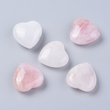 Natural Rose Quartz/White Jade Heart Love Stone, Pocket Palm Stone for Reiki Balancing, 25~26x25x10.5~13mm