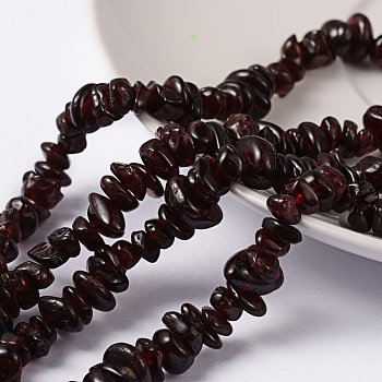 Gemstone Beads Strands, Red Garnet, Chip, Red, about 5~8mm long, hole: about 0.5~0.8mm, 32 inch