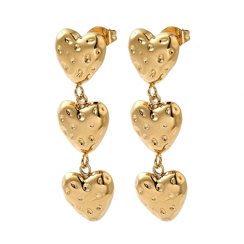 Ion Plating(IP) 304 Stainless Steel Heart Stud Earrings, Polished, Golden, 40x11mm