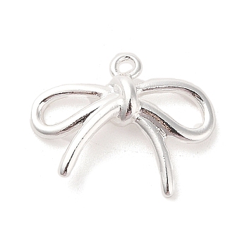 Brass Charms, Bowknot, 925 Sterling Silver Plated, 14.5x19x3.5mm, Hole: 1.5mm