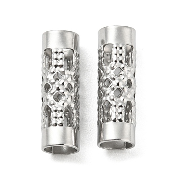 304 Stainless Steel Beads, Hollow, Column with Flower, Stainless Steel Color, 12.5x4mm, Hole: 3mm