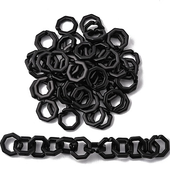 Opaque Spray Painted Acrylic Linking Rings, Quick Link Connectors, for Cable Chains Making, Frosted, Octagon, Black, 25.5x25.5x5.5mm, Inner Diameter: 16x16mm, about: 260pcs/500g