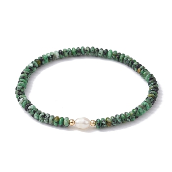 Natural African Jade Rondelle & Pearl Beaded Stretch Bracelets, Inner Diameter: 2-1/4 inch(5.8cm)