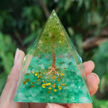 Orgonite Pyramid Resin Energy Generators, Reiki Prehnite
& Green Aventurine Chips Tree of Life for Home Office Desk Decoration, 50mm