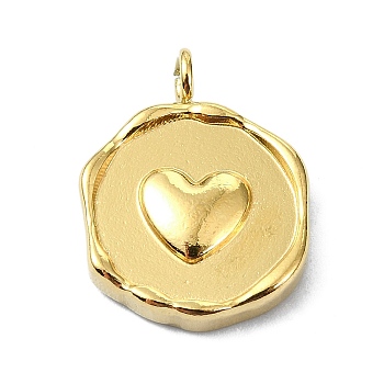 Ion Plating(IP) 304 Stainless Steel Pendants, Real 18K Gold Plated, Flat Round Charm, Heart, 16.5x12.5x2.5mm, Hole: 1.5mm