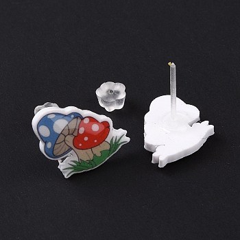 Acrylic Cartoon Mushroom Stud Earrings with Platic Pins for Women, Royal Blue, 13x14mm, Pin: 1mm