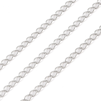 Rhodium Plated 925 Sterling Silver Curb Chains, Soldered, Platinum, 4x2.8x1.3mm