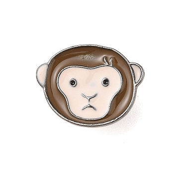 Monkey Alloy Enamel Pin Brooch for Clothes Backpack, Coconut Brown, 14x18.5mm