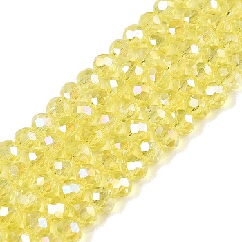 Electroplate Glass Beads Strands, AB Color Plated, Faceted, Rondelle, Champagne Yellow, 4x3mm, Hole: 0.4mm, about 113~115pcs/strand, 16.14~16.34 inch(41~41.5cm)