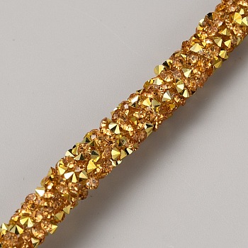 Glass Rhinestone Rubber Cord, for DIY Craft, Gold, 1/4 inch(7mm)