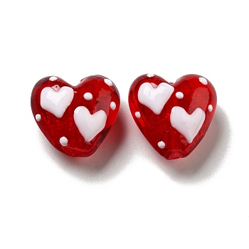 Handmade Lampwork Beads, Heart, Red, 19~20.5x20~20.5x11.5~13.5mm, Hole: 2.5mm