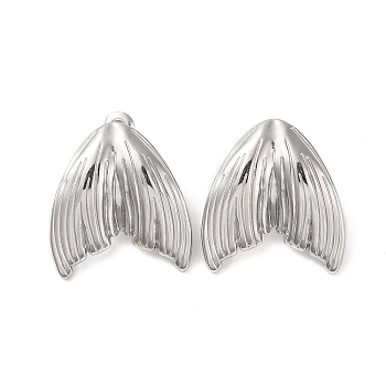 Mermaid Tail 304 Stainless Steel Stud Earrings for Women, Stainless Steel Color, 27x26mm