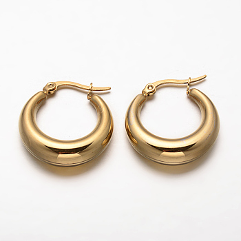 Ring 304 Stainless Steel Hoop Earrings, Hypoallergenic Earrings, Golden, 24x23x7mm, Pin: 1x0.5mm