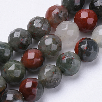 Natural African Bloodstone Beads Strands, Heliotrope Stone Beads, Faceted, Round, 8mm, Hole: 1.2mm, about 45pcs/strand, 15.3 inch