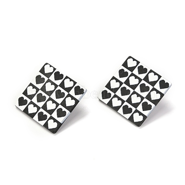 Black Rhombus Resin Stud Earrings