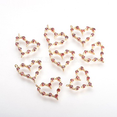 Golden Red Heart Brass+Cubic Zirconia Charms