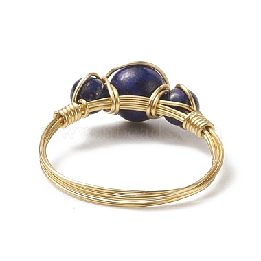 Natural Lapis Lazuli Round Braided Beaded Finger Ring(RJEW-JR00550-03)-5