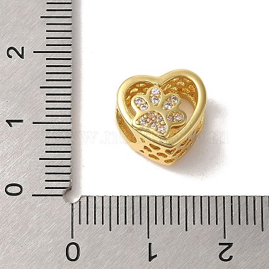 Heart with Paw Print Pattern Rack Plating Brass Micro Pave Cubic Zirconia European Beads(KK-G511-05A-G)-3