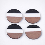 Tri-color Resin & Walnut Wood Pendants, Flat Round, White, 28x3.5mm, Hole: 2mm(RESI-S358-78D)