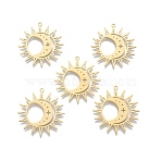 201 Stainless Steel Pendants, Sun with Moon, Real 18K Gold Plated, 30.5x29x1mm, Hole: 1.4mm(STAS-N090-LA901-2)