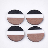 Tri-color Resin & Walnut Wood Pendants, Flat Round, White, 28x3.5mm, Hole: 2mm(RESI-S358-78D)
