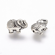 Tibetan Style Alloy Elephant Beads, Antique Silver, 8.5x12x4mm, Hole: 0.8mm(TIBEB-E070-AS)