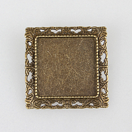 Vintage Alloy Brooch Cabochon Bezel Settings, with Iron Pin Brooch Back Bar Findings, Square, Cadmium Free & Nickel Free & Lead Free, Antique Bronze, Tray, 25x25mm, 35x35x3mm, Pin: 0.6mm(PALLOY-N0085-03AB-NF)
