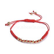 Adjustable Nylon Cord Braided Bead Bracelets, with Brass Beads, Cadmium Free & Lead Free, Golden, 1-1/8 inch~3 inch(2.8~7.7cm)(BJEW-JB04426-02)