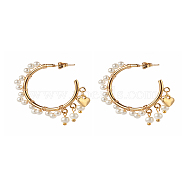 Glass Pearl Beads Stud Earrings, Half Round, Golden, 44x36x4mm, Pin: 0.8mm(X1-EJEW-TA00003)