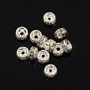 Brass Rhinestone Spacer Beads, Grade AAA, Straight Flange, Nickel Free, Silver Color Plated, Rondelle, Crystal, 5x2.5mm, Hole: 1mm(X-RB-A014-Z5mm-01S-NF)